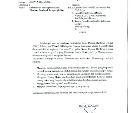 Bupati Dompu Terbitkan SE Pencegahan Kasus DBD