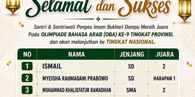Santri Ponpes Imam Bukhari Dompu Raih Prestasi di OBA Ke-9, Dua Santri Melaju ke Tingkat Nasional